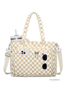 Canvas Tote Bag 18 Pockets Anti-Theft Work Travel Laptop